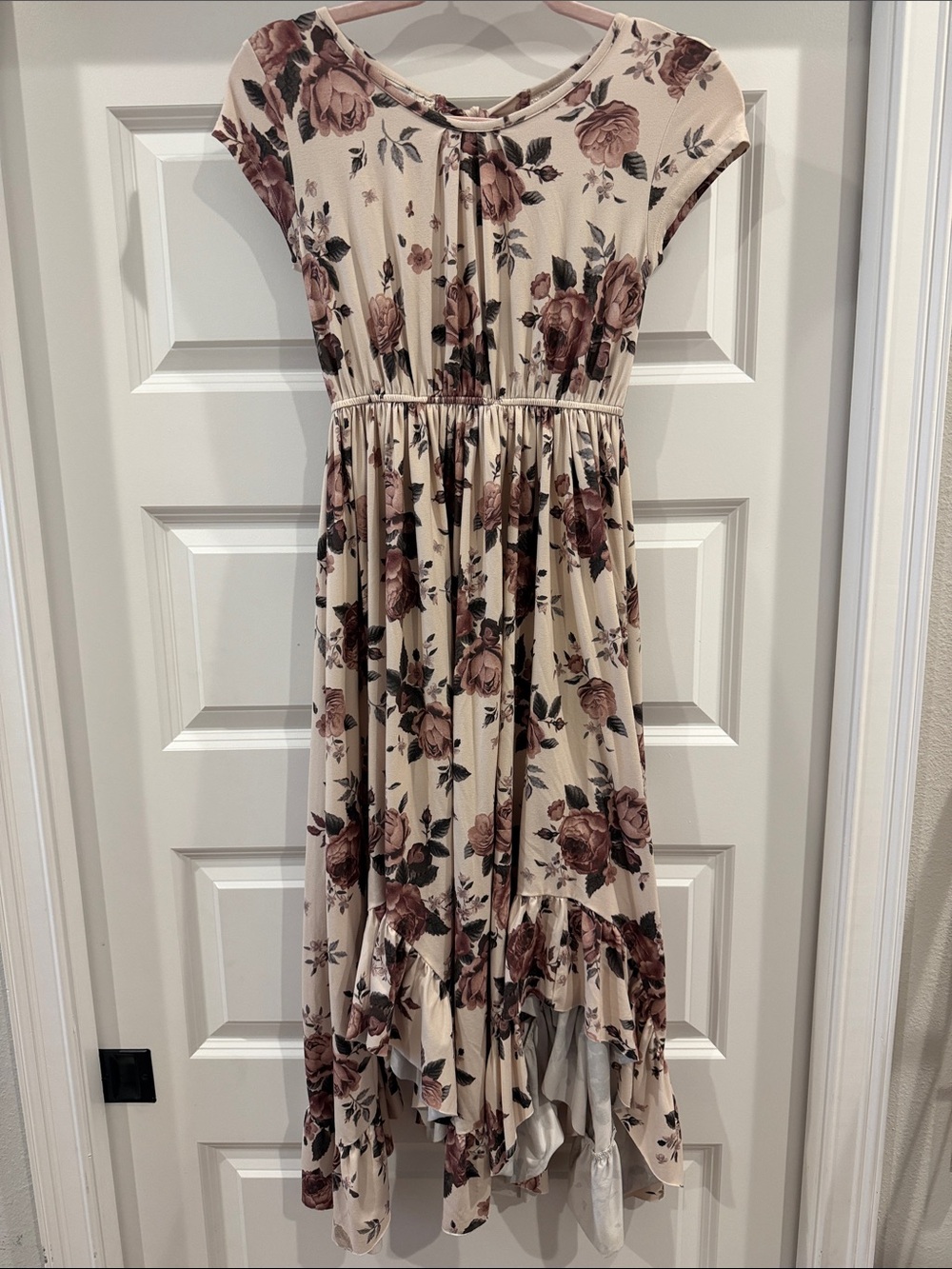 Joyfolie Blush Cream Floral Cap-Sleeve Midi Dress